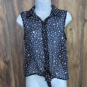 Kirra Navy/White Sleeveless Sheer Tank Blouse Elegant Top L